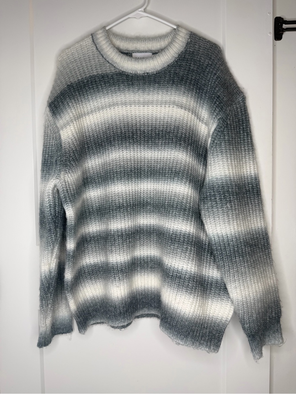 Topman Men's Crewneck Striped Knit Sweater - Gray & White